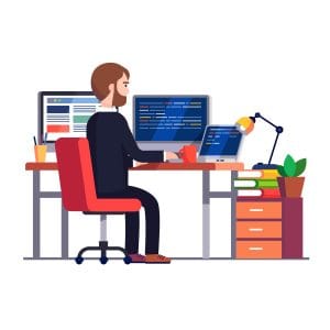 Persona trabajando con varias pantallas